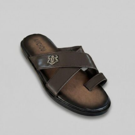 Sandale Homme en Cuir Marron à Talon Rasé