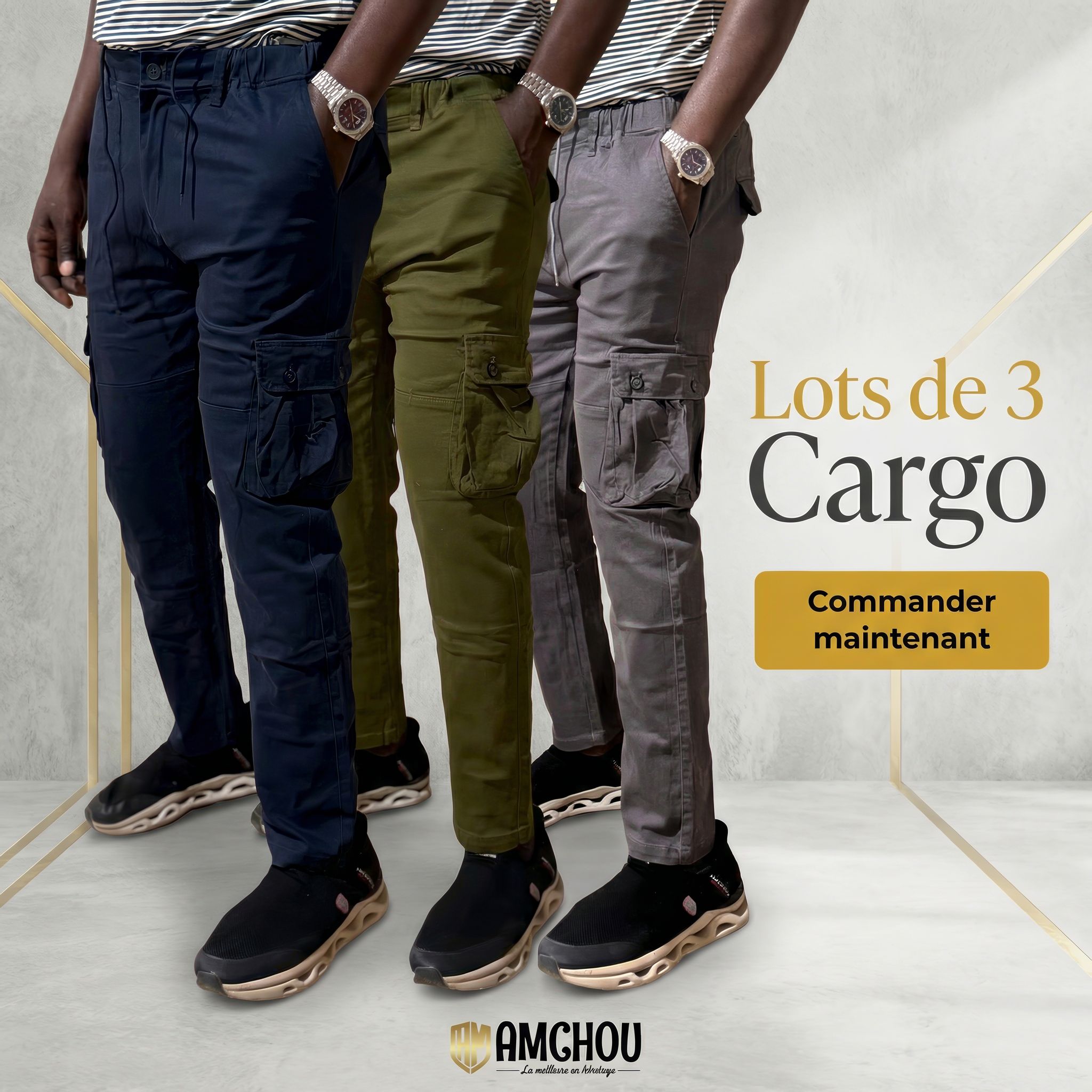 Pack Immanquable : 3 Pantalons Cargo Homme